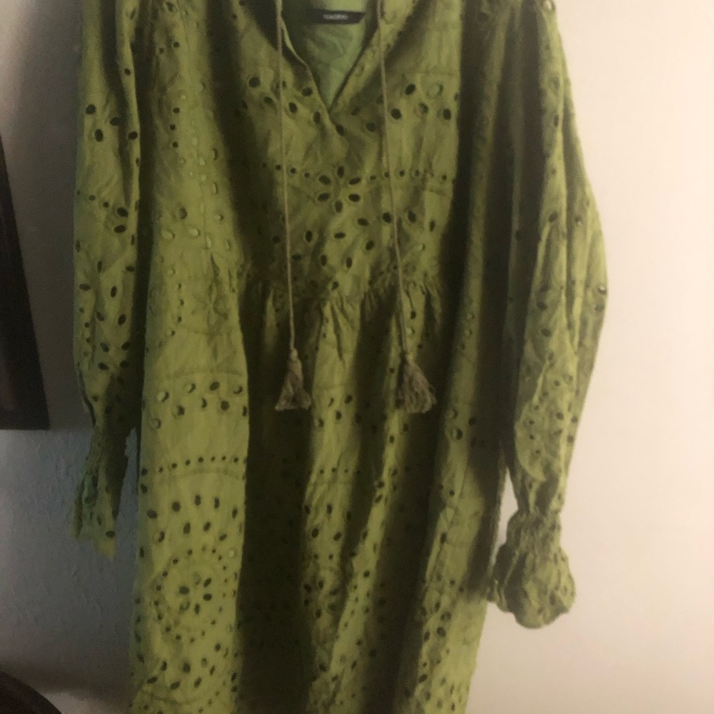 Olive Green Eyelet Tunic Dress with Tassel Tie- $30 or $25 w/offer